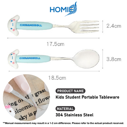 Kids Student Portable Tableware (Long Spoon & Fork) – Durable 304 Stainless Steel