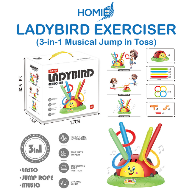 HOMIE LADYBIRD (3in1 Musical Light Jump) Sports Games Skipper Machine Rotate Ring Toss Exercise Toys
