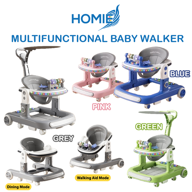 HOMIE Multifunctional Baby Walker Anti O Leg Foldable Adjustable Height /Musical Light/Toy Tray