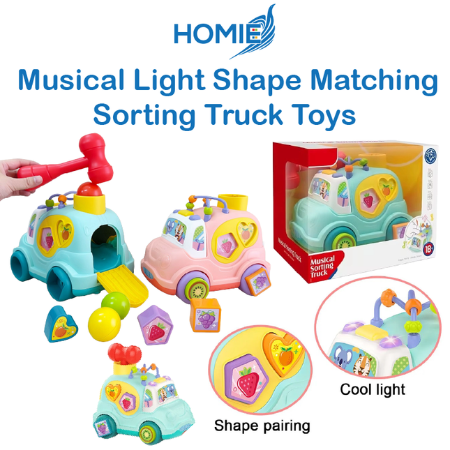 HOMIE Musical Light Shape Matching Sorting Truck Sets/Multi Early Educational Block Puzzel Car Toy