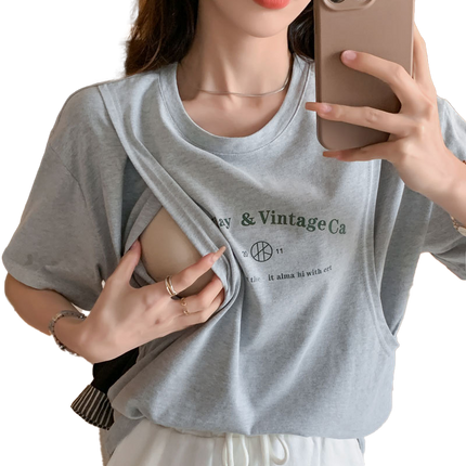 👚Cotton Nursing Breastfeeding Short-Sleeved T-Shirt / Maternity Breastfeedings Top Loose Fit Design