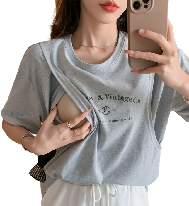 👚Cotton Nursing Breastfeeding Short-Sleeved T-Shirt / Maternity Breastfeedings Top Loose Fit Design