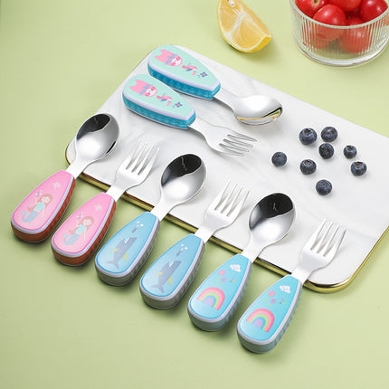 Short-Handle Spoon & Fork - Portable Kids 304 Stainless Steel Cutlery Set