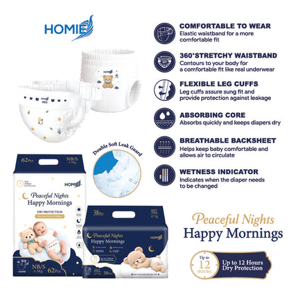 Bundle of 4 HOMIE Peaceful Nights Happy Mornings Premium Diaper & Pants