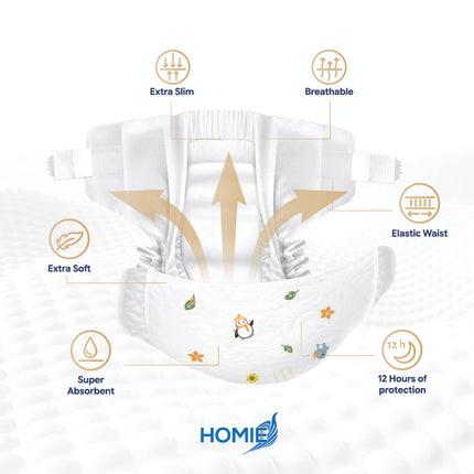 Bundle of 4 HOMIE Peaceful Nights Happy Mornings Premium Diaper & Pants