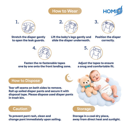 Bundle of 2 HOMIE Peaceful Nights Happy Mornings Premium Diaper & Pants