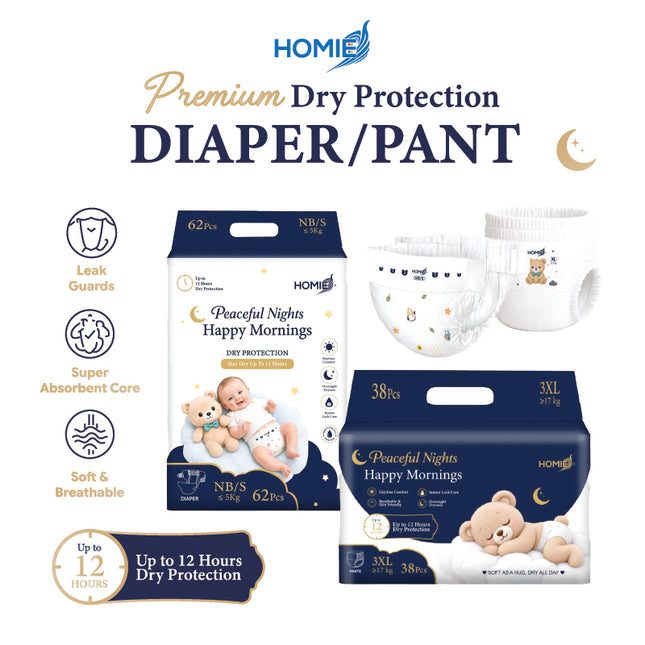 Bundle of 4 HOMIE Peaceful Nights Happy Mornings Premium Diaper & Pants