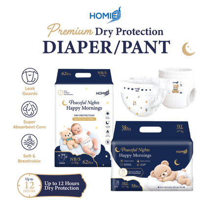 Bundle of 2 HOMIE Peaceful Nights Happy Mornings Premium Diaper & Pants