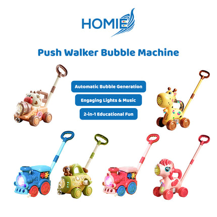 PUSH WALKER BUBBLE MACHINE automatic bubbles blower walking guide toy