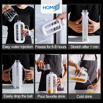 ICE CUBE MAKING BOTTLE portable silicone ice ball maker kettle (2-in-1 Design)