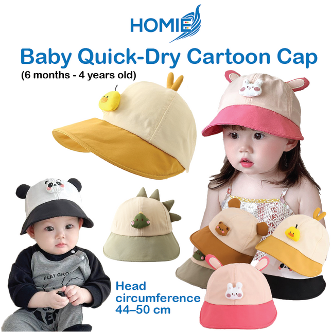 Baby Quick-Dry Cartoon Cap / Boy Girl Kids Sun Protection Baseball Hat 🌞Adjustable Fit Caps