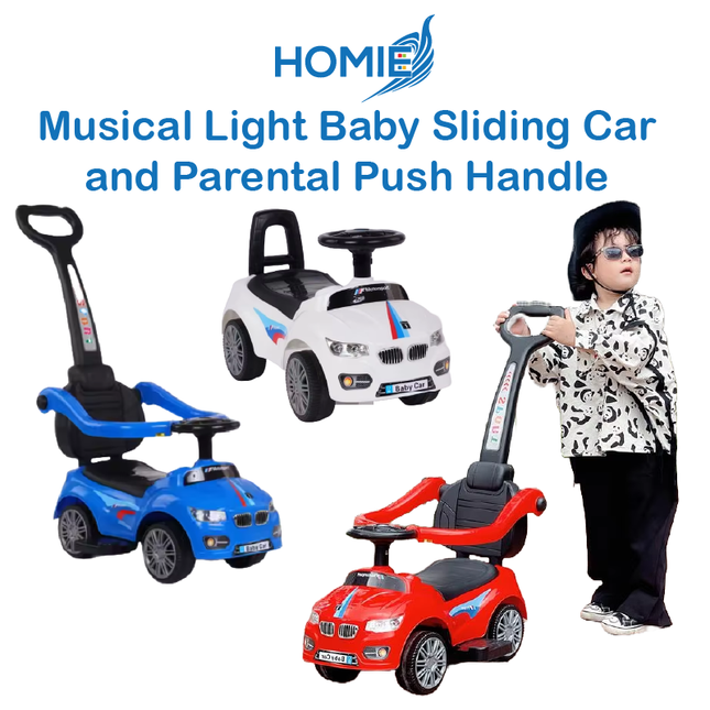HOMIE Musical Light Baby Sliding Car and Parental Push Handle/ 3-in-1 Safety Cars Storage Under Seat