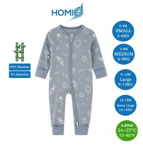 (B) Bamboo Long Sleeve Zipper Sleepsuit/Baby Romper