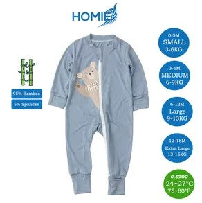 (B) Bamboo Long Sleeve Zipper Sleepsuit/Baby Romper