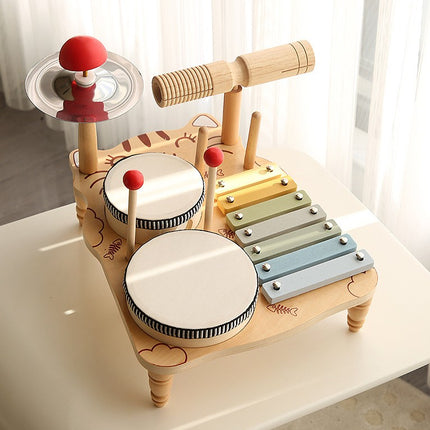 Wooden musical instrument toys including guitar and drum