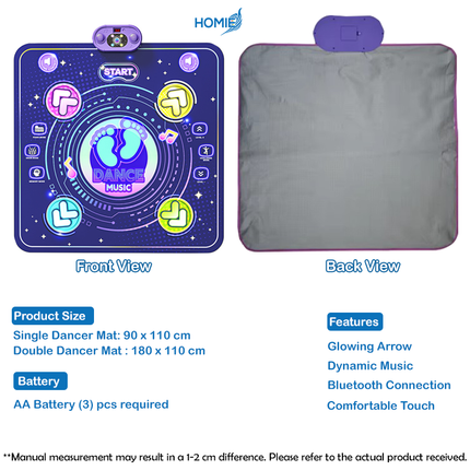 Bluetooth Light-Up Music Dance Foldable Mat (Single / Double Dancer Player) Step jump Piano Drum Mode