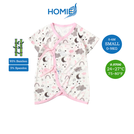 HOMIE 0-6m Bamboo Bodysuit Romper/Ribbon-side Romper