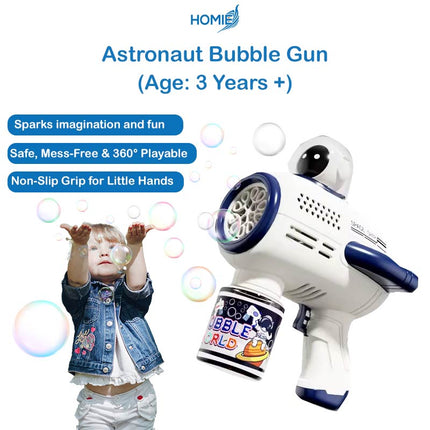 HOMIE AstroBubbles – Astronaut Bubble Gun / Indoor Outdoor Play / Lightweight & Portable