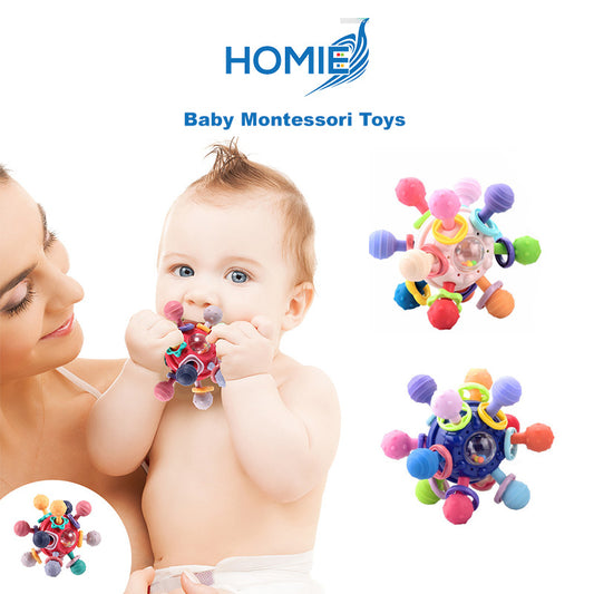0 to 12 Months Rotating Rattle Ball Toy Silicone Teether
