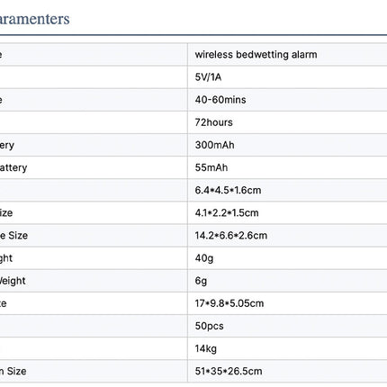 Wireless Bedwetting Alarm Temperature + Humidity Display