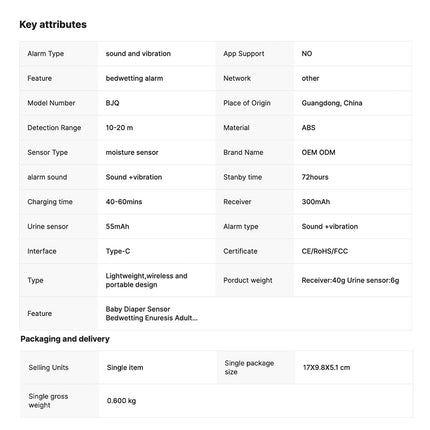 Wireless Bedwetting Alarm Temperature + Humidity Display