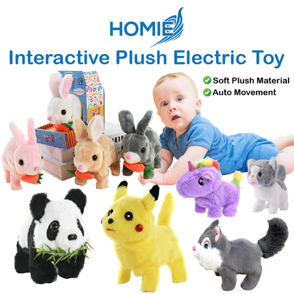 HOMIE Interactive Soft Plush Electric Animal Toy/ Walking,Talking, Auto-Moving Electronic Bunny/Rabbit/Cat/Unicorn/Squirrel Doll