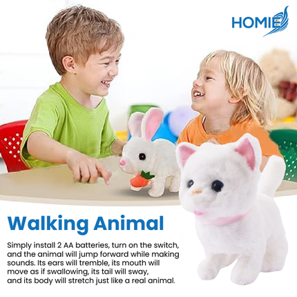 HOMIE Interactive Soft Plush Electric Animal Toy/ Walking,Talking, Auto-Moving Electronic Bunny/Rabbit/Cat/Unicorn/Squirrel Doll