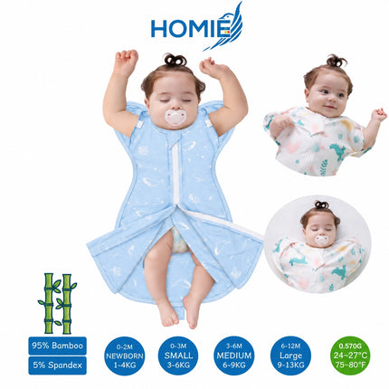 NB, S, M, L - Boy Design / BUTTON Swaddle Sack/2 Ways Zipper & Leg Freedom (Four Sizes)