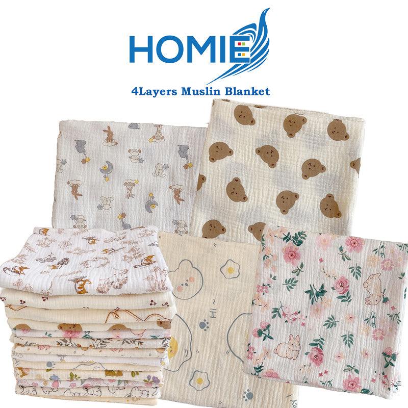 [110x110cm 4 Layers Baby Blankets]  Cotton Gauze Muslin Swaddle Wrap Newborn Infant Bedding Sleeping Blanket