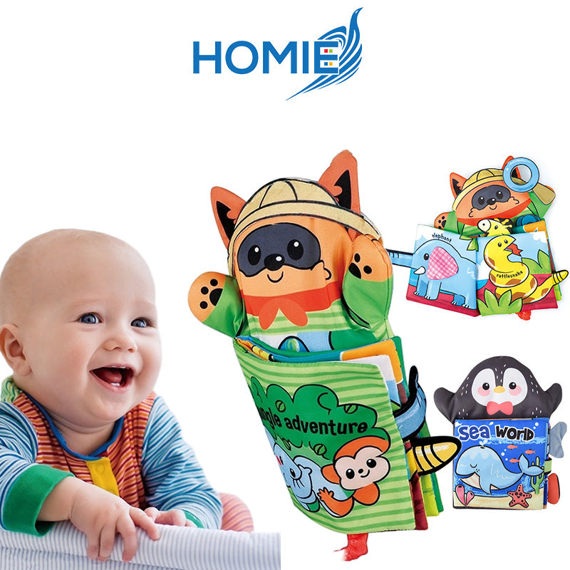 Baby's Early Education Hand Puppet Cloth Book Sound Paper Tape Toy Animal  Waterproof Soft Book