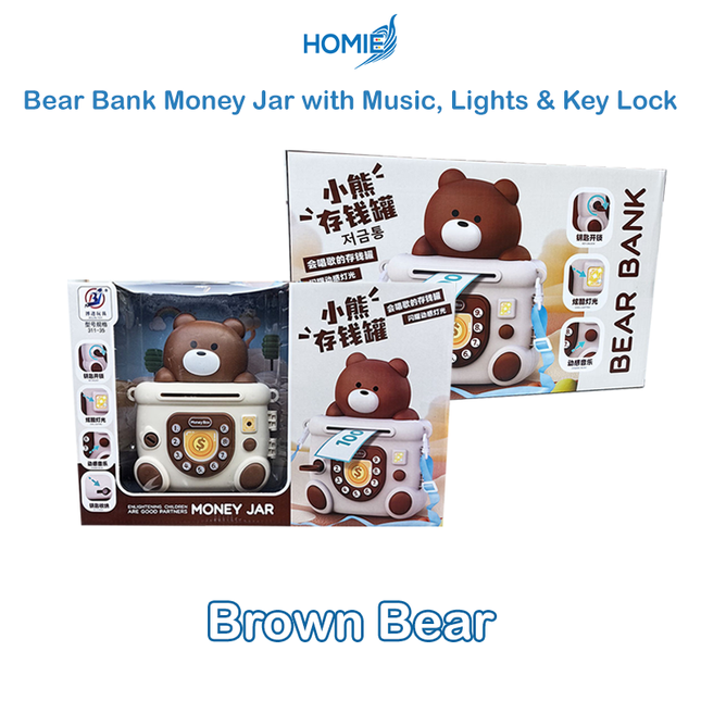 🐻HOMIE Bear Bank Money Jar with Music, Lights & Key Lock 🎶🔒Children Kids Intreactive Saving Money
