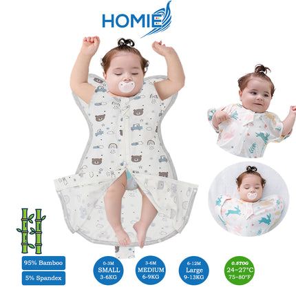 Bamboo Swaddle Sack (0–12M) – Two-Way Zipper & Leg Freedom