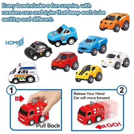 HOMIE Tube Mounted Mini pull-back car (6 in 1)/Random assorted colors and styles per tube Small Cars