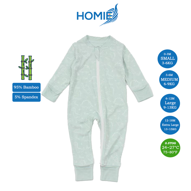 (B) Bamboo Long Sleeve Zipper Sleepsuit/Baby Romper