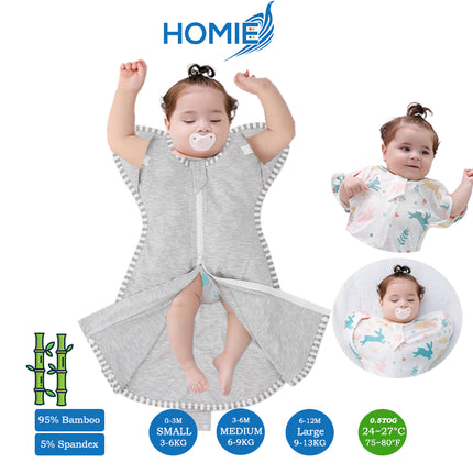 Bamboo Swaddle Sack (0–12M) – Two-Way Zipper & Leg Freedom