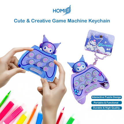 Cute & Creative Game Machine Keychain Bag (Kuromi) Handheld Mini Games with Light & Electronic Music