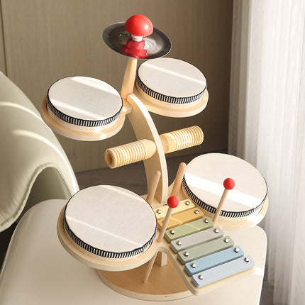 Wooden musical instrument toys including guitar and drum
