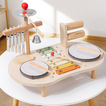 Wooden musical instrument toys including guitar and drum