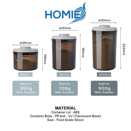 Airtight Rounded Powder Container UV & Transparent Style (800/1500/2000ml)