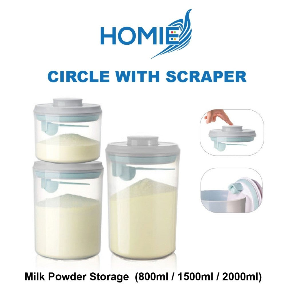 HOMIE AirTight Milk Powder Container w Scraper-Circle PP Translucent White & UV(800ml/1500ml/2000ml)