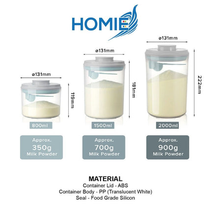 Airtight Rounded Powder Container UV & Transparent Style (800/1500/2000ml)