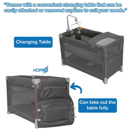 HOMIE Foldable Baby Travel Cot with 2-Level Bed & Cradle – Multifunctional Portable Playpen Sleeper