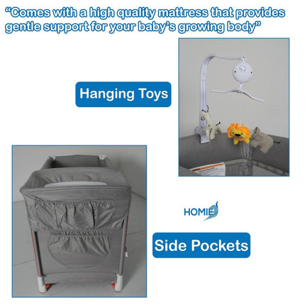 HOMIE Foldable Baby Travel Cot with 2-Level Bed & Cradle – Multifunctional Portable Playpen Sleeper