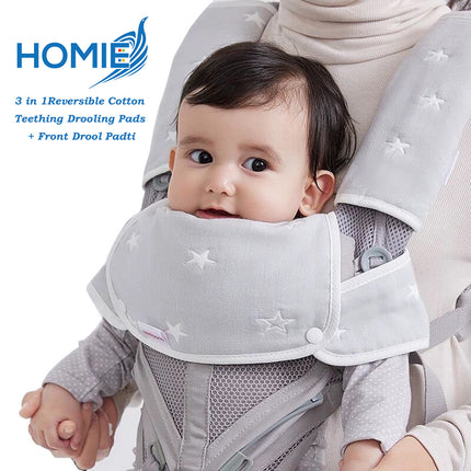 3 in 1Reversible Cotton Teething Drooling Pads + Front Drool Padti