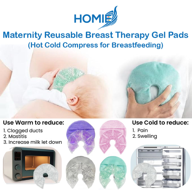 HOMIE Maternity Reusable Breast Therapy Gel Pads – Hot Cold Compress for Breastfeeding / Engorgement