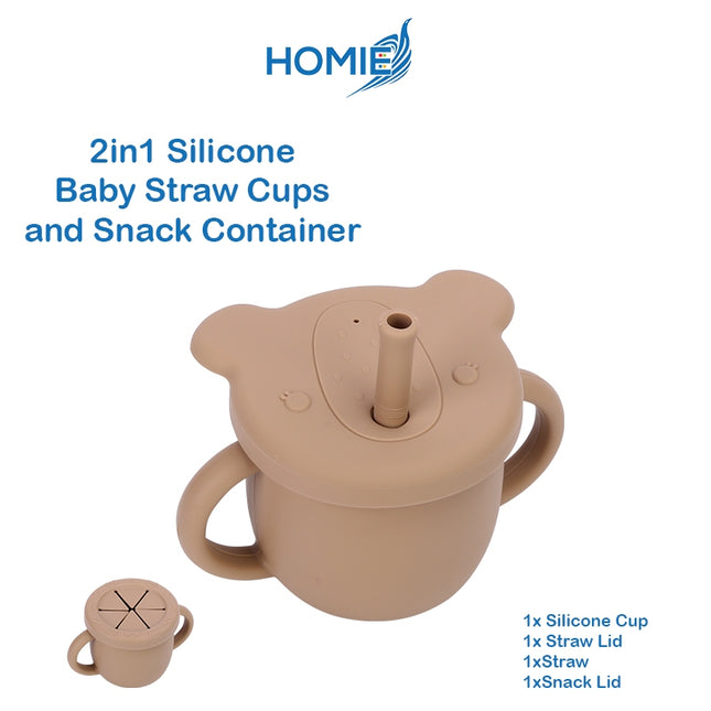 Silicone Baby Training Cup/2-in-1 Toddler Sippy Cup with Straw & Snack Cup Lid