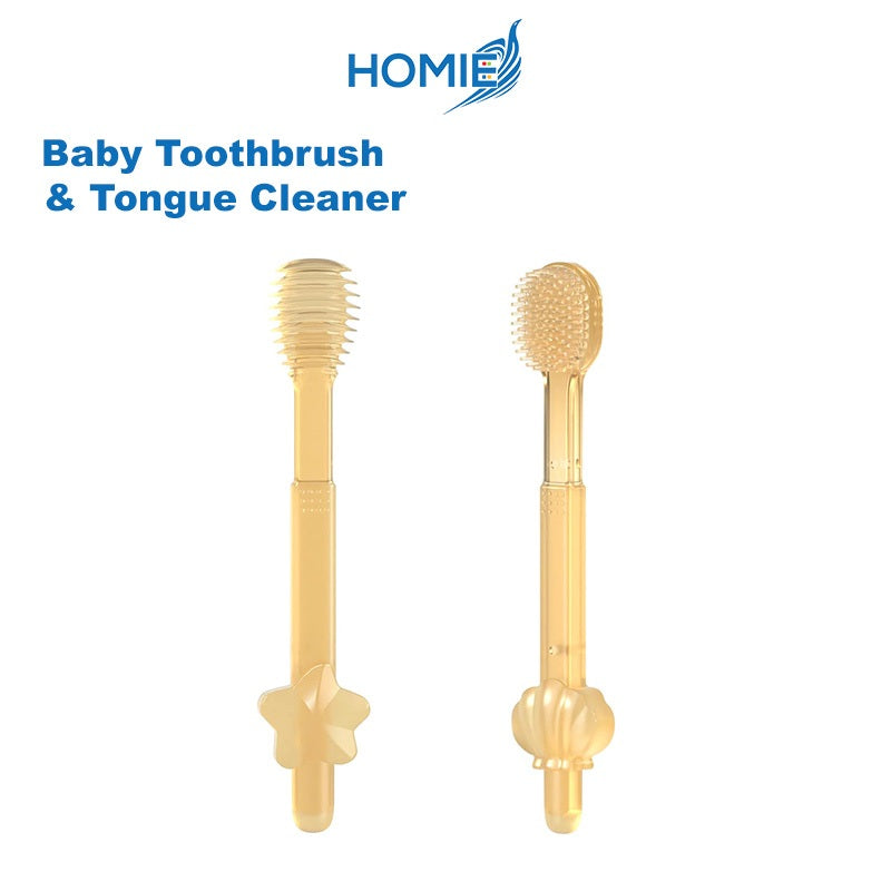 Baby Toothbrush and Baby Tongue Cleaner for Toddler Oral Care, Soft Silicone Toothbrush