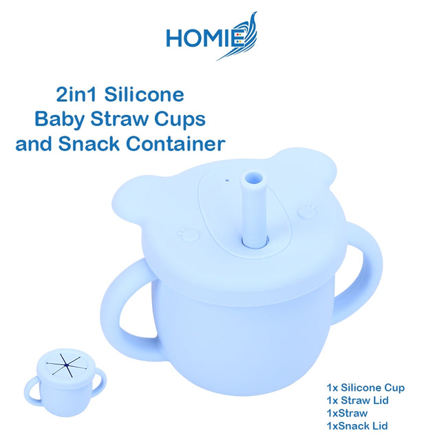 Silicone Baby Training Cup/2-in-1 Toddler Sippy Cup with Straw & Snack Cup Lid