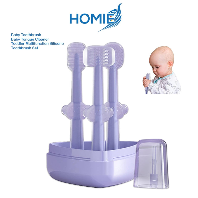 HOMIE Baby Toothbrush/Baby Tongue Cleaner/Toddler Multifunction Silicone Toothbrush Set