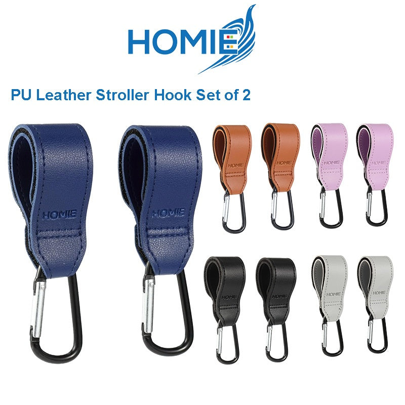 HOMIE PU Leather Stroller Hook Set of 2 /Baby Stroller Hooks for Diaper Bags Grocery Shopping Bags/Mommy Hook